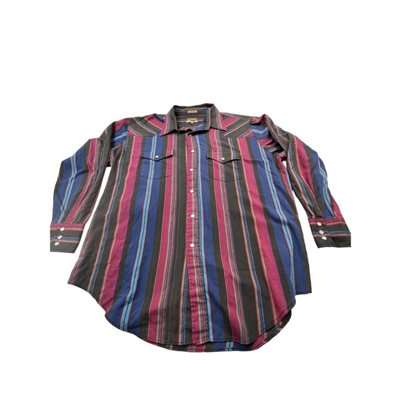 Plainsman Mens XL Multi-Color Striped Western Shirt Extra Long Tails Rancher - Picture 1 of 9